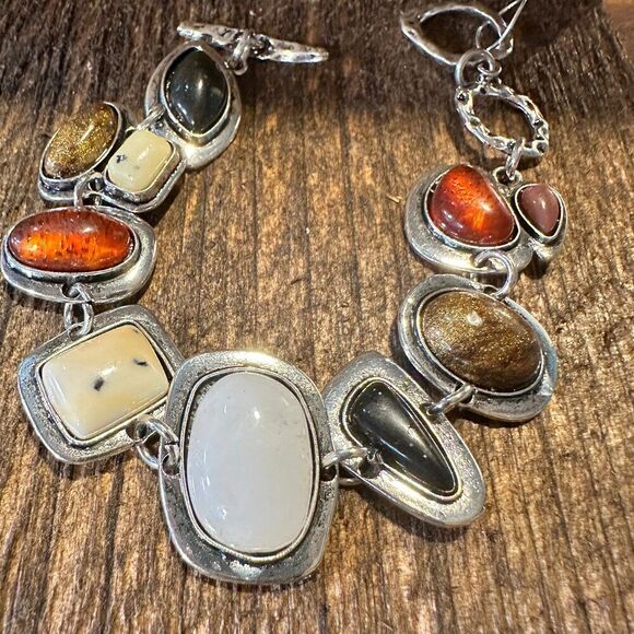 Handcrafted Boho Western Chic Natural Stone Link Bracelet, Adjustable, Multicol - Picture 9 of 9